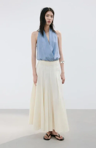 Mango Drape Plunge Neck Top In Blue