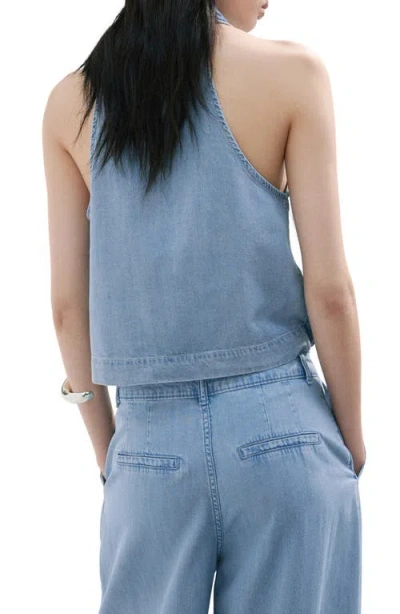 Mango Drape Plunge Neck Top In Blue
