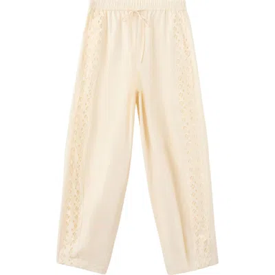 Mango Embroidered Side Stripe Cotton Drawstring Pants In Neutral