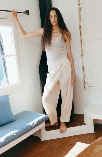 Mango Embroidered Side Stripe Cotton Drawstring Pants In Neutral