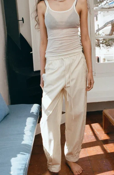 Mango Embroidered Side Stripe Cotton Drawstring Pants In Neutral