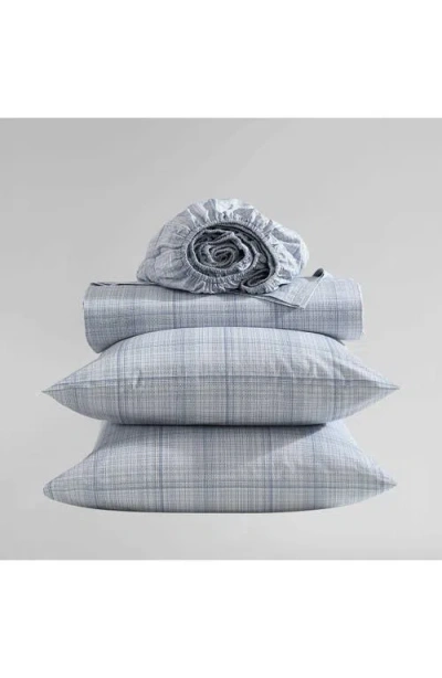 Calvin Klein Multi Grid 200 Thread Count Cotton Percale Sheet Set In Blue