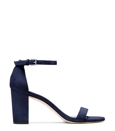 Stuart Weitzman The Nearlynude Sandal In Navy Blue Suede