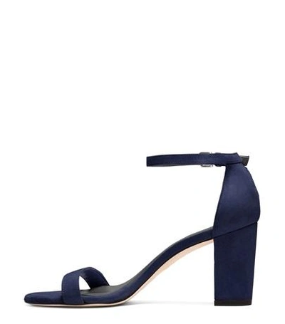 Shop Stuart Weitzman The Nearlynude Sandal In Navy Blue Suede