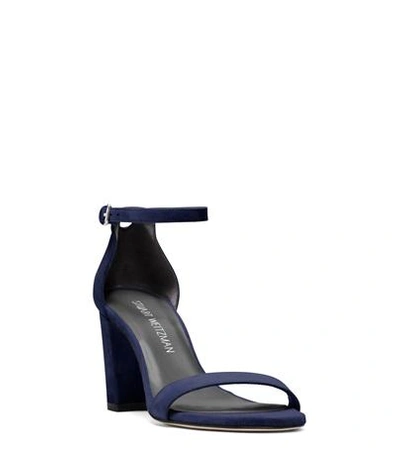 Shop Stuart Weitzman The Nearlynude Sandal In Navy Blue Suede