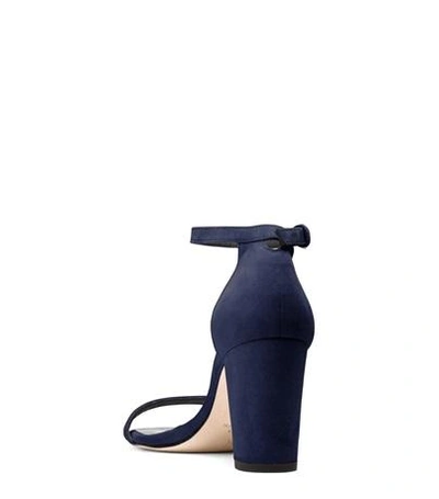 Shop Stuart Weitzman The Nearlynude Sandal In Navy Blue Suede