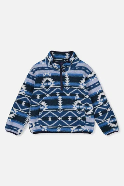 Deux Par Deux Mid-season Plush Half Zip Kangaroo Pocket Pullover Jacket In Blue