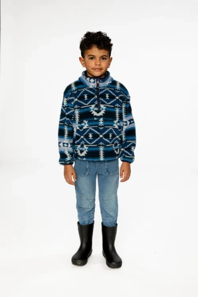 Deux Par Deux Mid-season Plush Half Zip Kangaroo Pocket Pullover Jacket In Blue