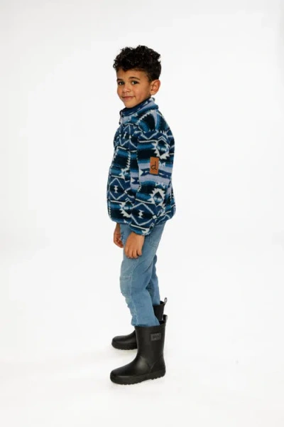 Deux Par Deux Mid-season Plush Half Zip Kangaroo Pocket Pullover Jacket In Blue