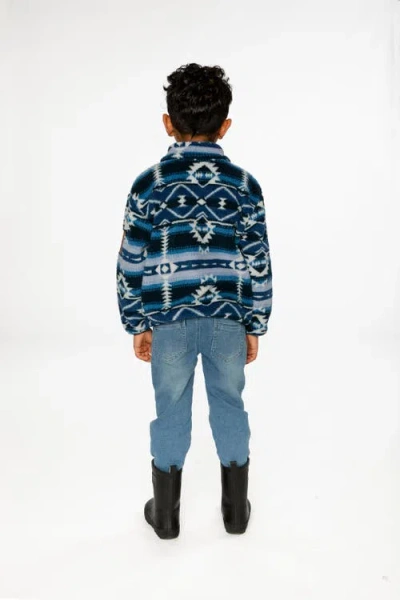 Deux Par Deux Mid-season Plush Half Zip Kangaroo Pocket Pullover Jacket In Blue