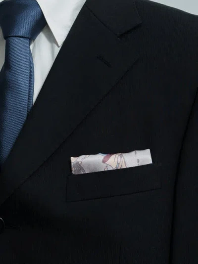 Lost Pattern Datura Silk Pocket Square In Silver