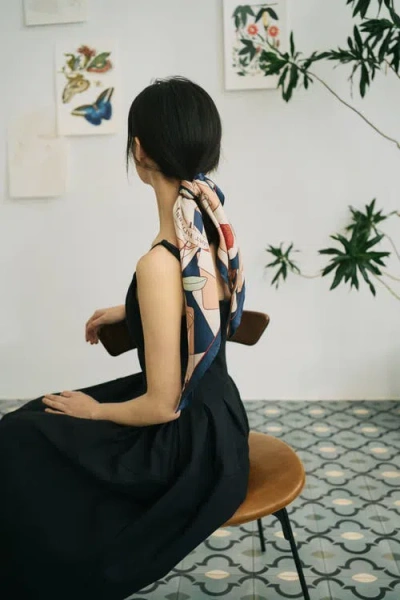 Lost Pattern Camellia Silk Square Bandana In Multi