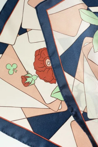 Lost Pattern Camellia Silk Square Bandana In Multi