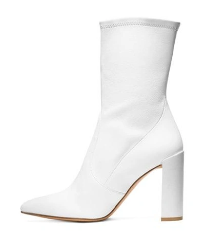 Shop Stuart Weitzman The Clinger Bootie In Snow Stretch Leather