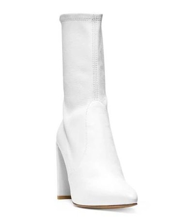 Shop Stuart Weitzman The Clinger Bootie In Snow Stretch Leather