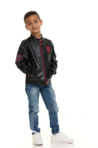 Marvel Spider-man Zip-up Leather Jacket In Black