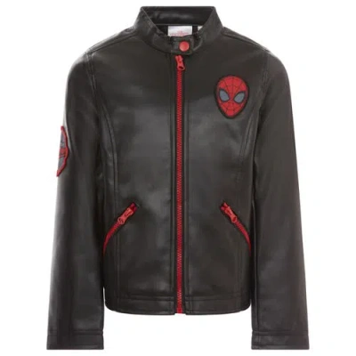 Marvel Spider-man Zip-up Leather Jacket In Black