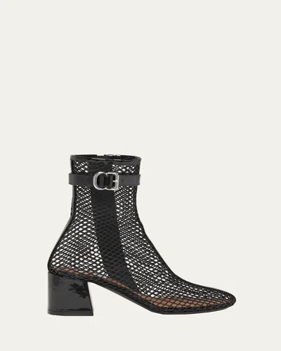Alaïa Fishnet Patent Leather-trimmed Ankle Boots In Black