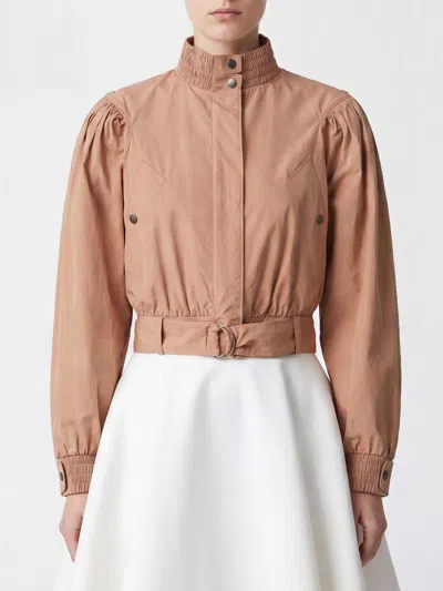 Chloé Ruched Short Cotton Poplin Jacket In Reef Shell In Brown