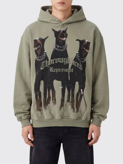 Represent Green Hoodie With Fixed Hood And Maxi Print On The Front In Cotton Man In Multi