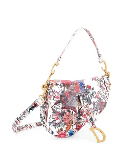 Pre-owned Dior Saddle Handbag With Strap Printed Leather Medium Shoulder Bag In Multi