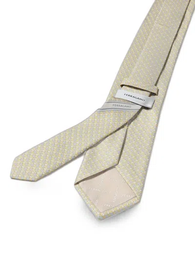 Ferragamo Geometric-pattern Silk Tie In Neutral