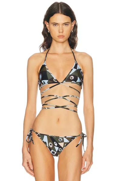 Pucci Lycra Wrap Triangle Bikini Bra Top In Multi