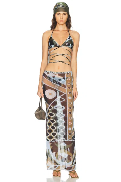 Pucci Lycra Wrap Triangle Bikini Bra Top In Multi