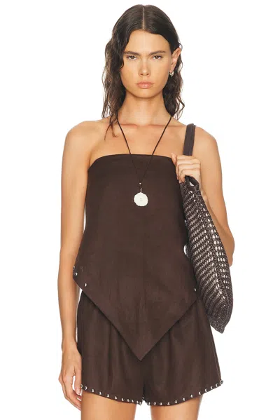 Staud Samara Embellished Linen Top In Brown