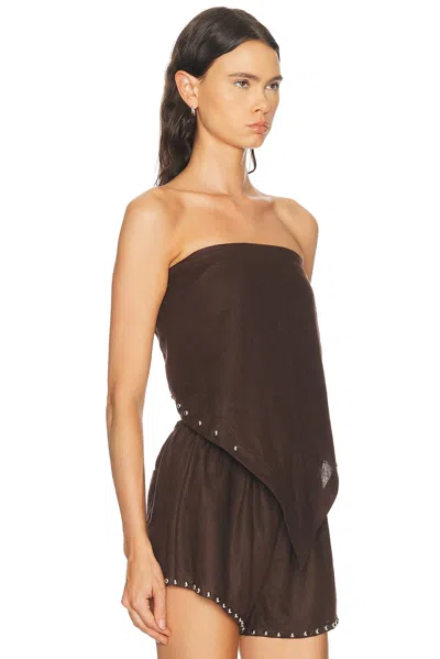 Staud Samara Embellished Linen Top In Brown