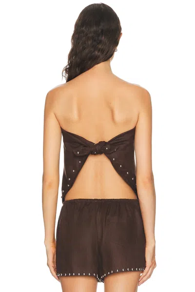 Staud Samara Embellished Linen Top In Brown
