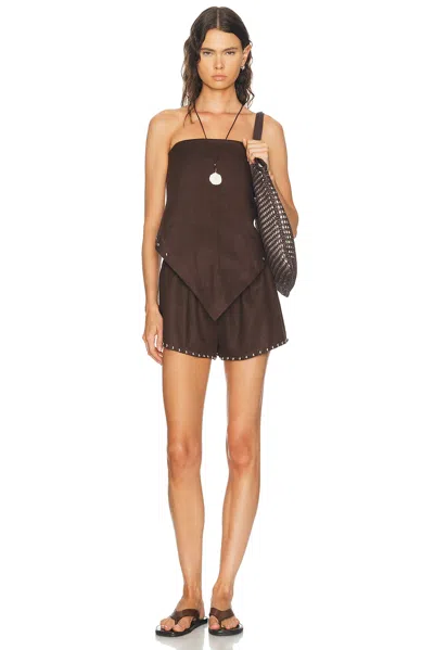 Staud Samara Embellished Linen Top In Brown