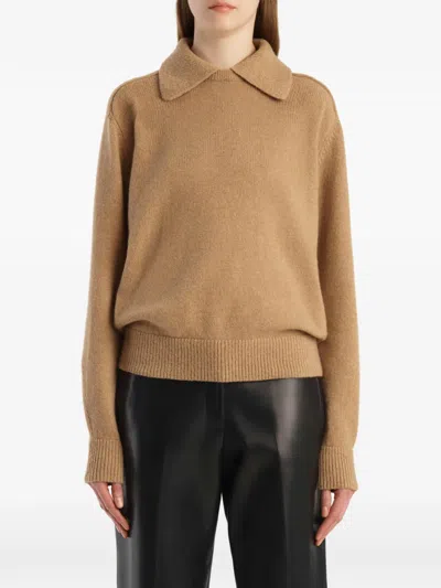 Khaite Womens Camel Jackson Collared Wool And Cashmere-blend Jumper In Brown