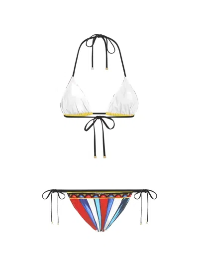 Dolce & Gabbana Carretto-print Triangle Bikini In Multi