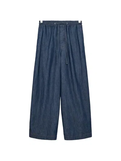 Loewe Drawstring Chambray Trousers In Blue