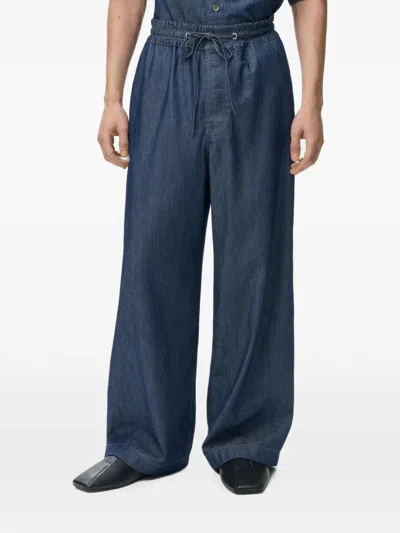 Loewe Drawstring Chambray Trousers In Blue