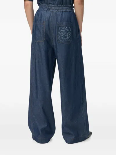Loewe Drawstring Chambray Trousers In Blue