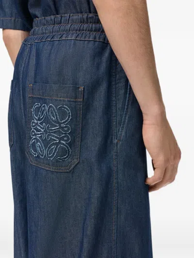 Loewe Drawstring Chambray Trousers In Blue
