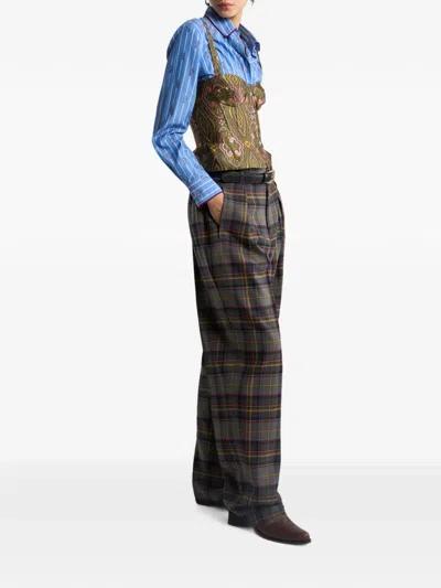 Etro Grey Check-pattern Stretch Wool Trousers In Gray