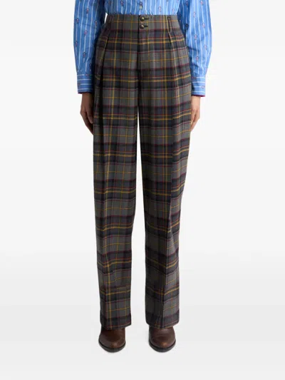 Etro Grey Check-pattern Stretch Wool Trousers In Gray