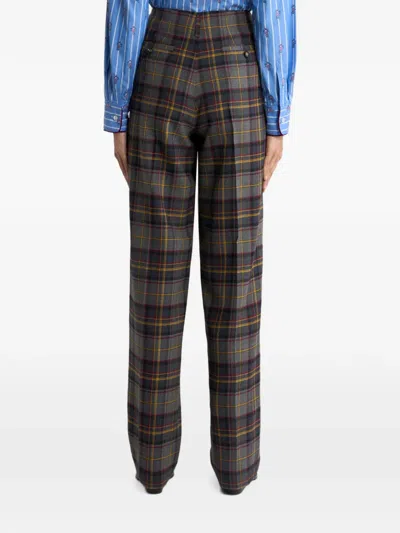 Etro Grey Check-pattern Stretch Wool Trousers In Gray