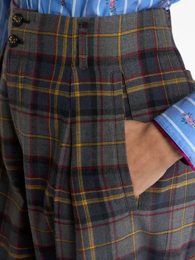 Etro Grey Check-pattern Stretch Wool Trousers In Gray