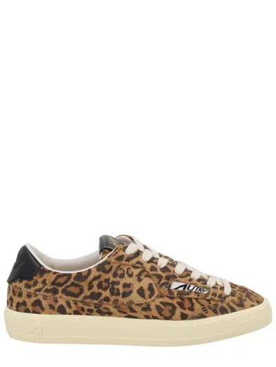 Autry Windscape Low Sneakers In Leopard And Black Suede In Animal Print