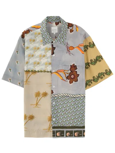 Paul Smith Textile Patchwork Muted Tones Casual Shirt In Multi
