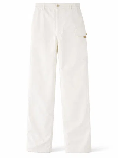 Marni Womens 00w01 Logo-patch Relaxed-fit Cotton Gabardine Cargo Trousers In White