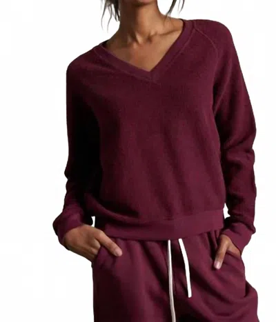 Perfectwhitetee Zuri Reverse Fleece V-neck Raglan Sweatshirt In Dark Burgundy In Red