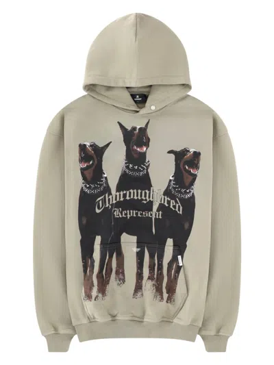 Represent Green Hoodie With Fixed Hood And Maxi Print On The Front In Cotton Man In Green