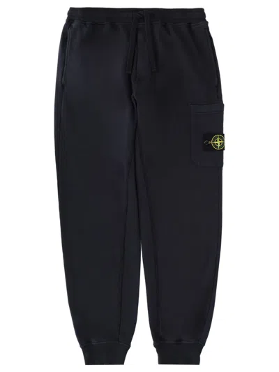 Stone Island Relaxed Fit Drawstring Elasticated Waistband Cotton-blend Sweatpants In Black