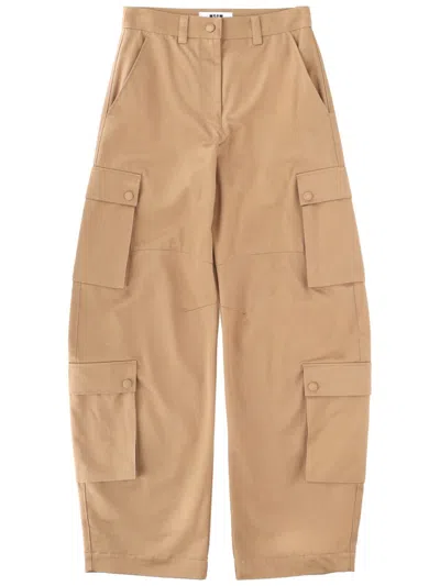 Msgm Denim Trousers With Multicoloured Thread Detail In Brown