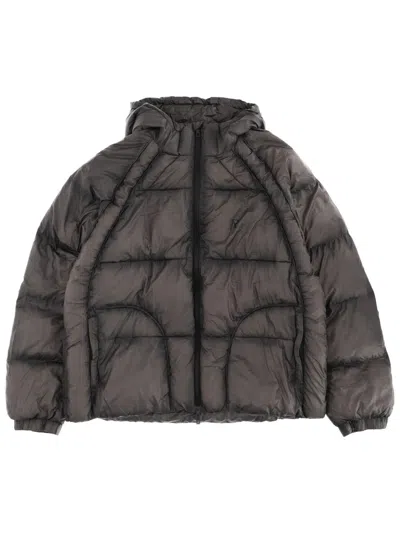 Represent Dark Grey Glossy Quilted Down Jacket In Black